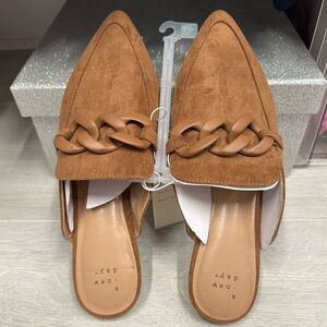 NEW Cognac Faux Suede Slides